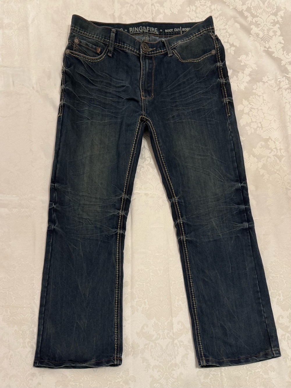Ring of Fire 34 x 30 Men’s Boot Cut Dark Blue Denim Jeans
